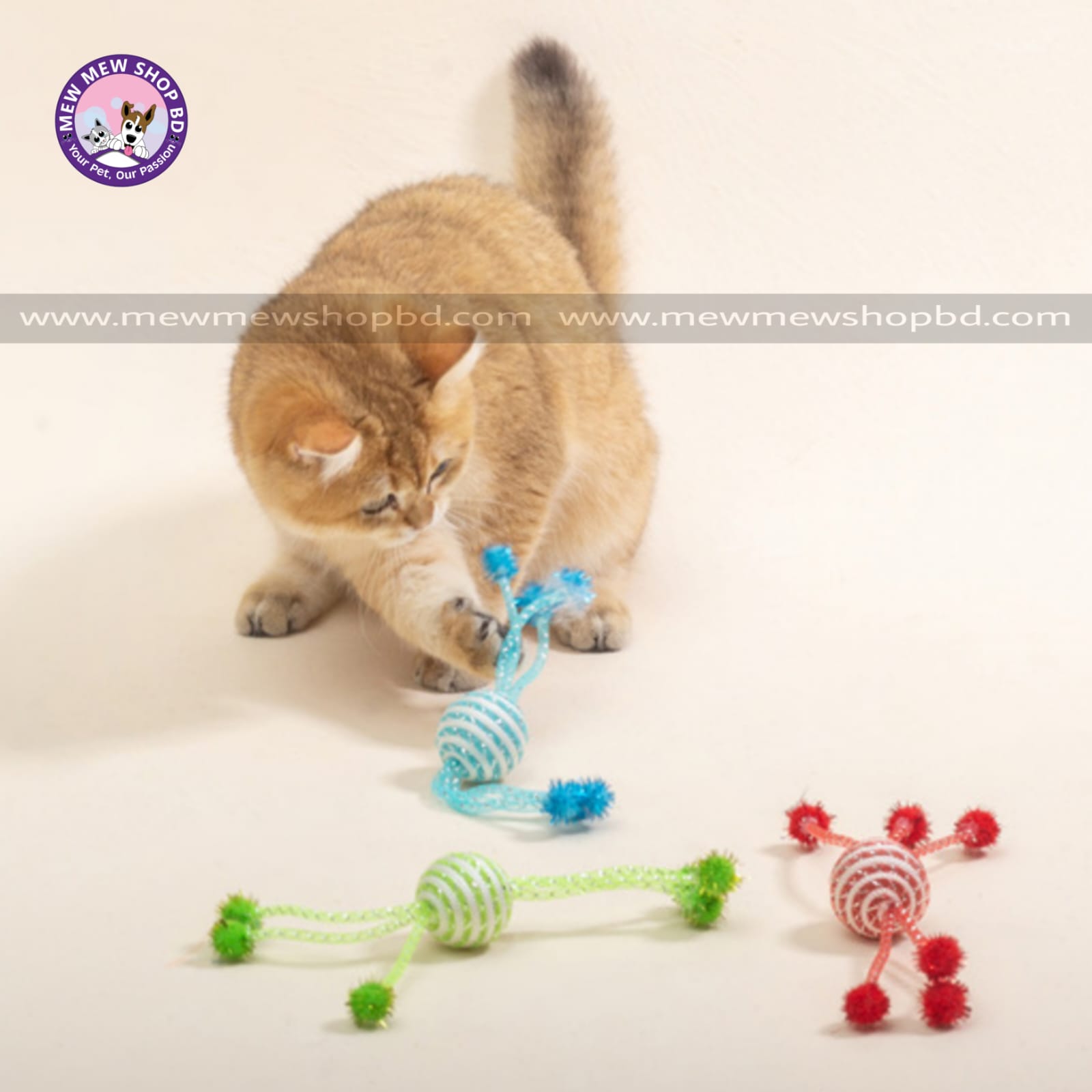 Multicoloured Winding Tassel Rope Ball Cat Toy for Cat (Random Color)
