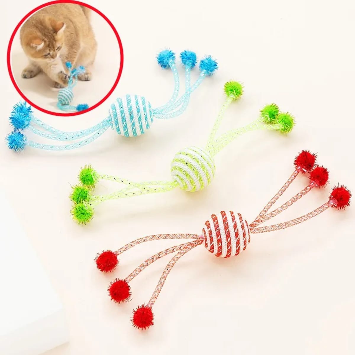 Multicoloured Winding Tassel Rope Ball Cat Toy for Cat (Random Color)