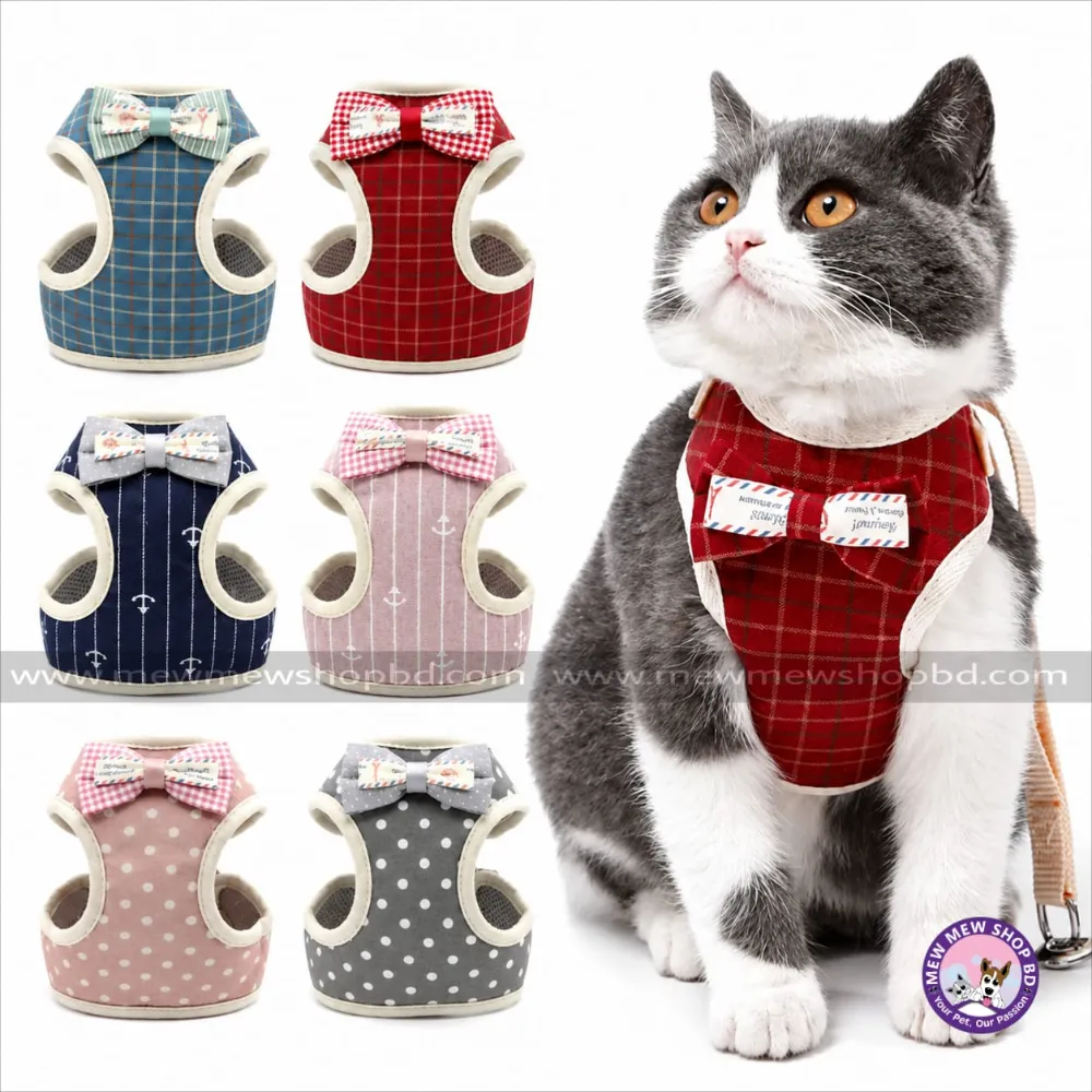 Multiple Printed Super Premium Bow Tie Designed Harness for Pet Cat & Puppy