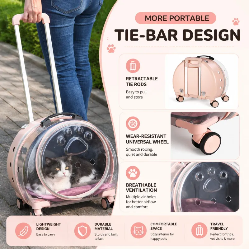 Paw Cat travel Backpack Trolley Cage Transparent Portable Large Capacity Bag for Pet Cat & Puppy (Inside Dhaka only)