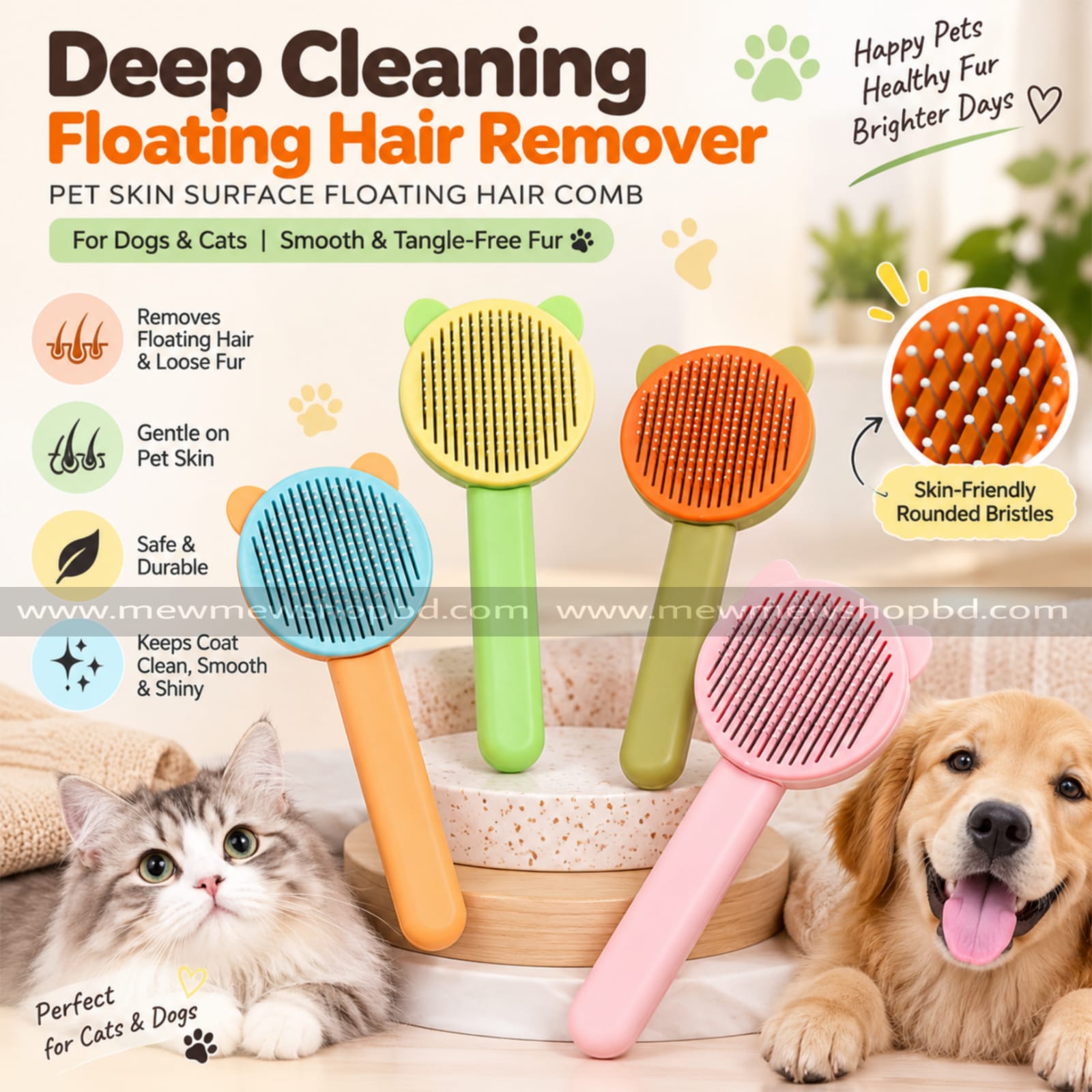 Pet Cat & Dog Self Cleaning Grooming Brush Hair Remover For Grooming