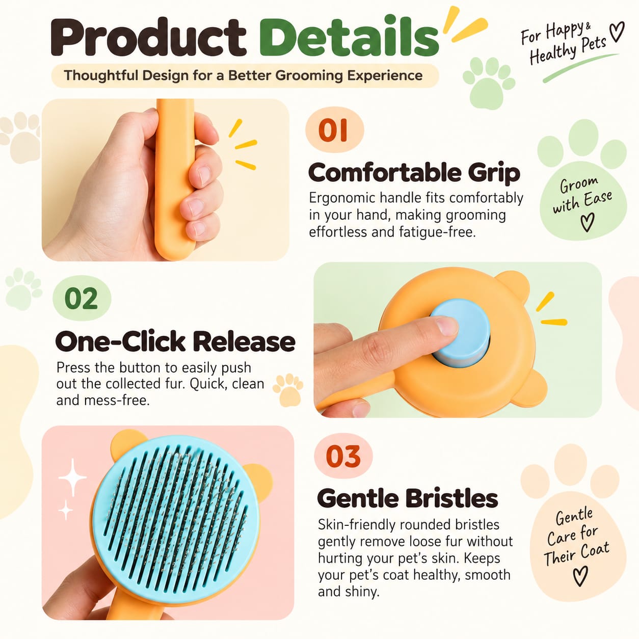 Pet Cat & Dog Self Cleaning Grooming Brush Hair Remover For Grooming