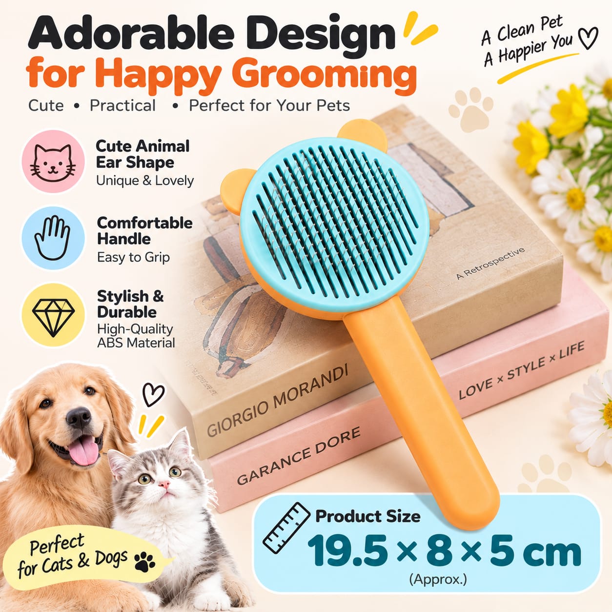 Pet Cat & Dog Self Cleaning Grooming Brush Hair Remover For Grooming