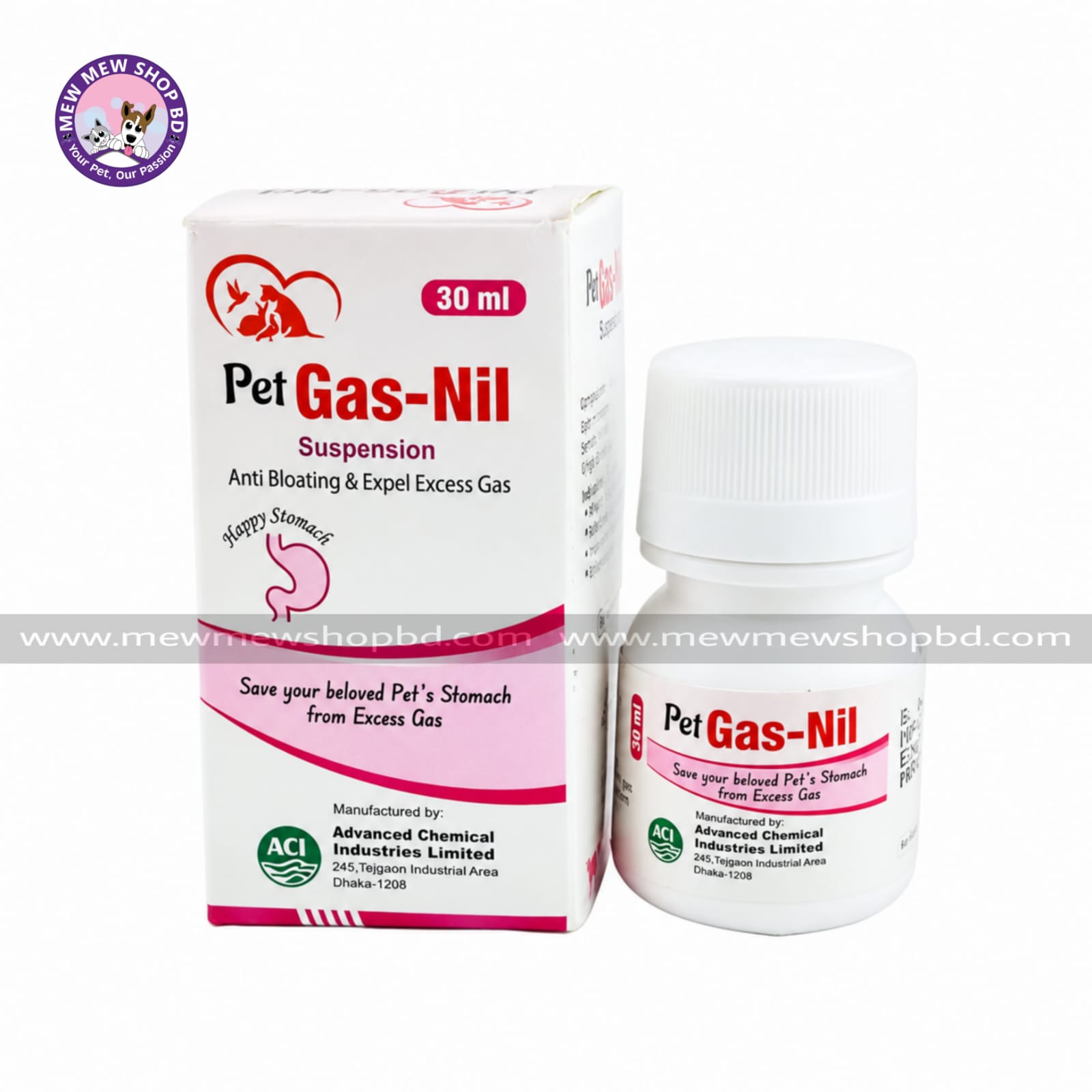 ACI Pet Gas-Nil Suspension Anti-Bloating & Gas Relief for Pets 30ML