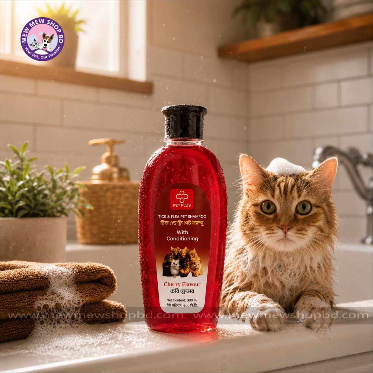 Pet Plus Tick & Flea Pet Shampoo with Conditioning Cherry Fragrance 300ml