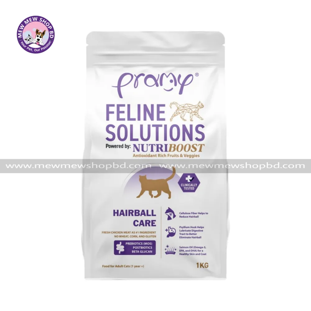 Pramy Feline Solutions NutriBoost Adult Dry Cat Food Hairball Care 1KG
