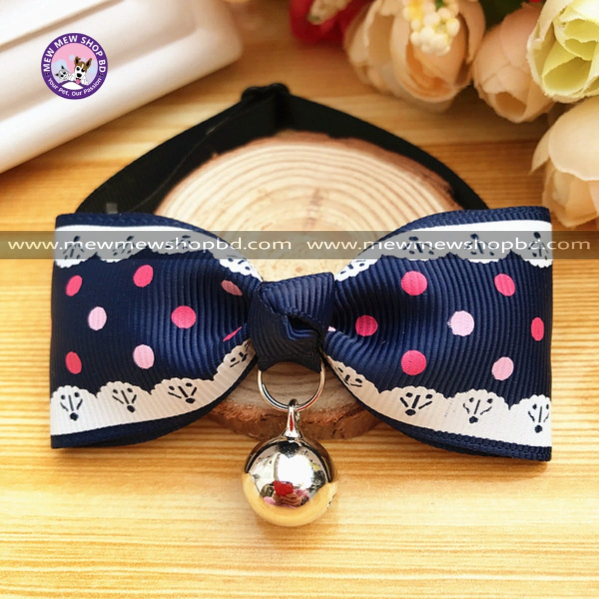Premium Pet Bow Tie || Nevy Blue Pink Dot