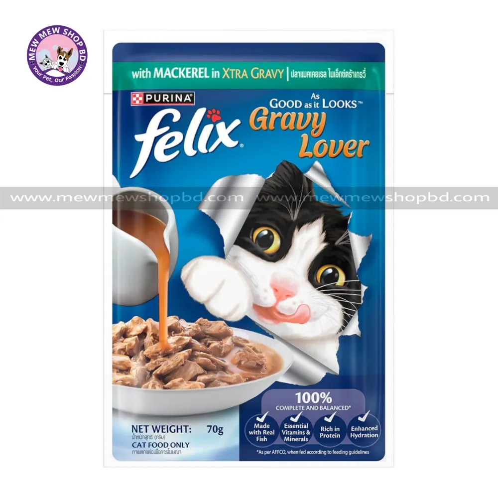 Purina Felix Gravy Lover Pouch with Mackerel in Xtra Gravy for Adult Cat 70g