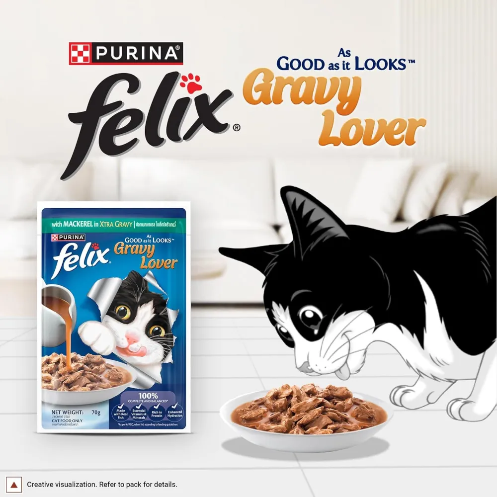 Purina Felix Gravy Lover Pouch with Mackerel in Xtra Gravy for Adult Cat 70g