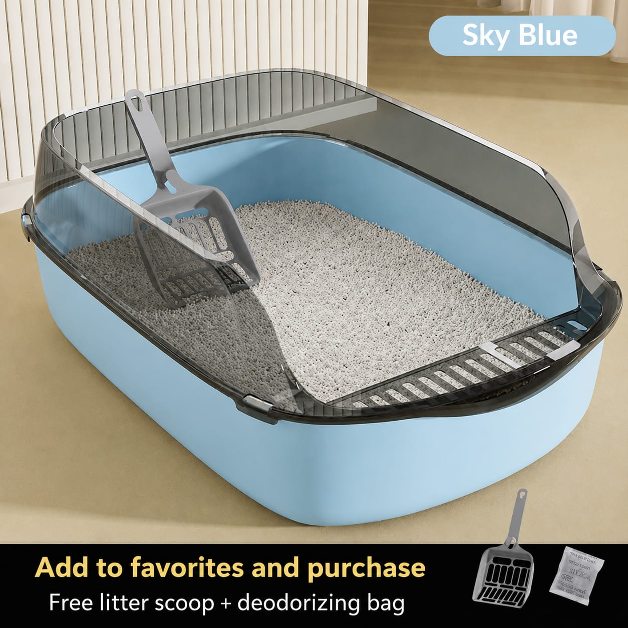 Semi-Enclosed Anti-Splash Thickened Cat Litter Box with Extra Height and Free Litter Scoop
