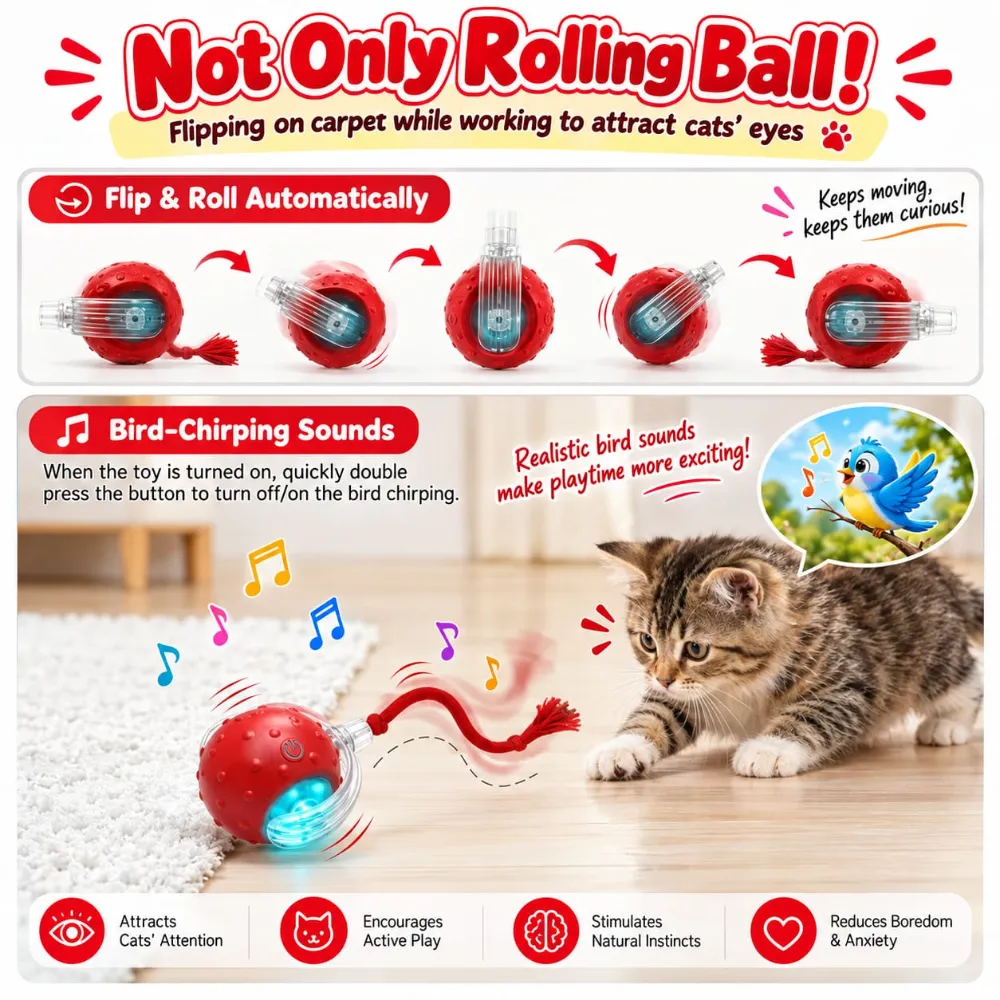 Smart Interactive Cat Rolling Motion Ball with Bird Chirping Sound