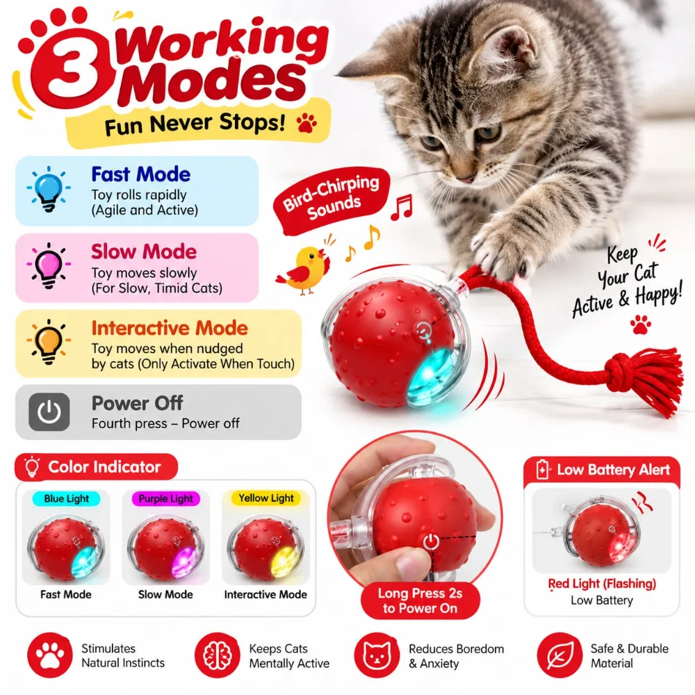 Smart Interactive Cat Rolling Motion Ball with Bird Chirping Sound