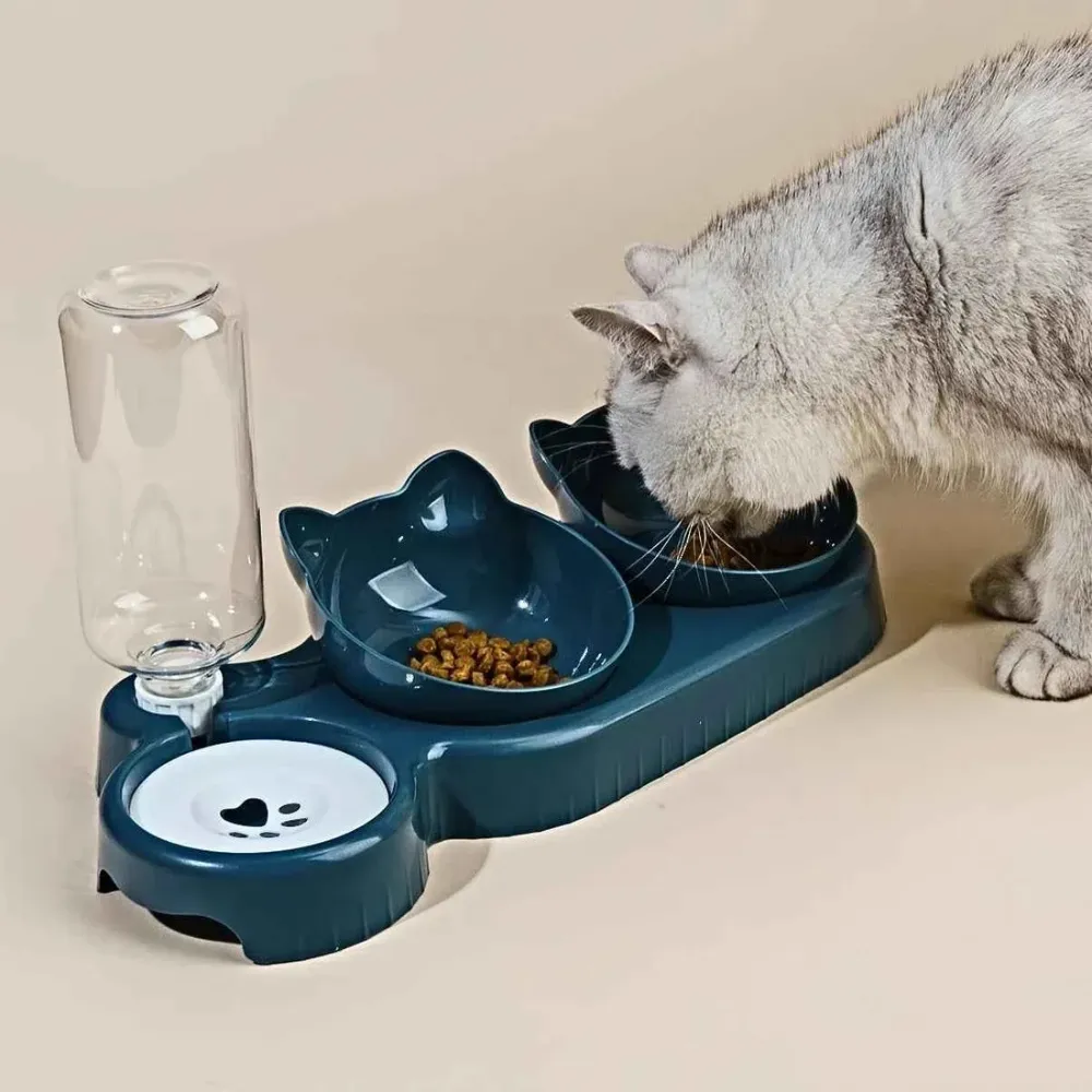 Super Premium Cat Ear Design 3-in-1 Water & Food Bowl with Dry & Wet Food Separation