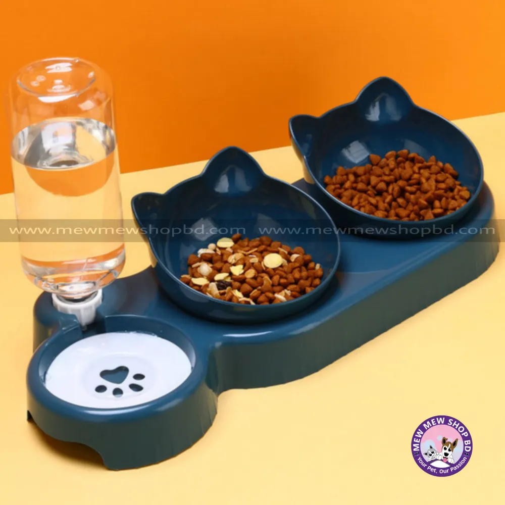 Super Premium Cat Ear Design 3-in-1 Water & Food Bowl with Dry & Wet Food Separation