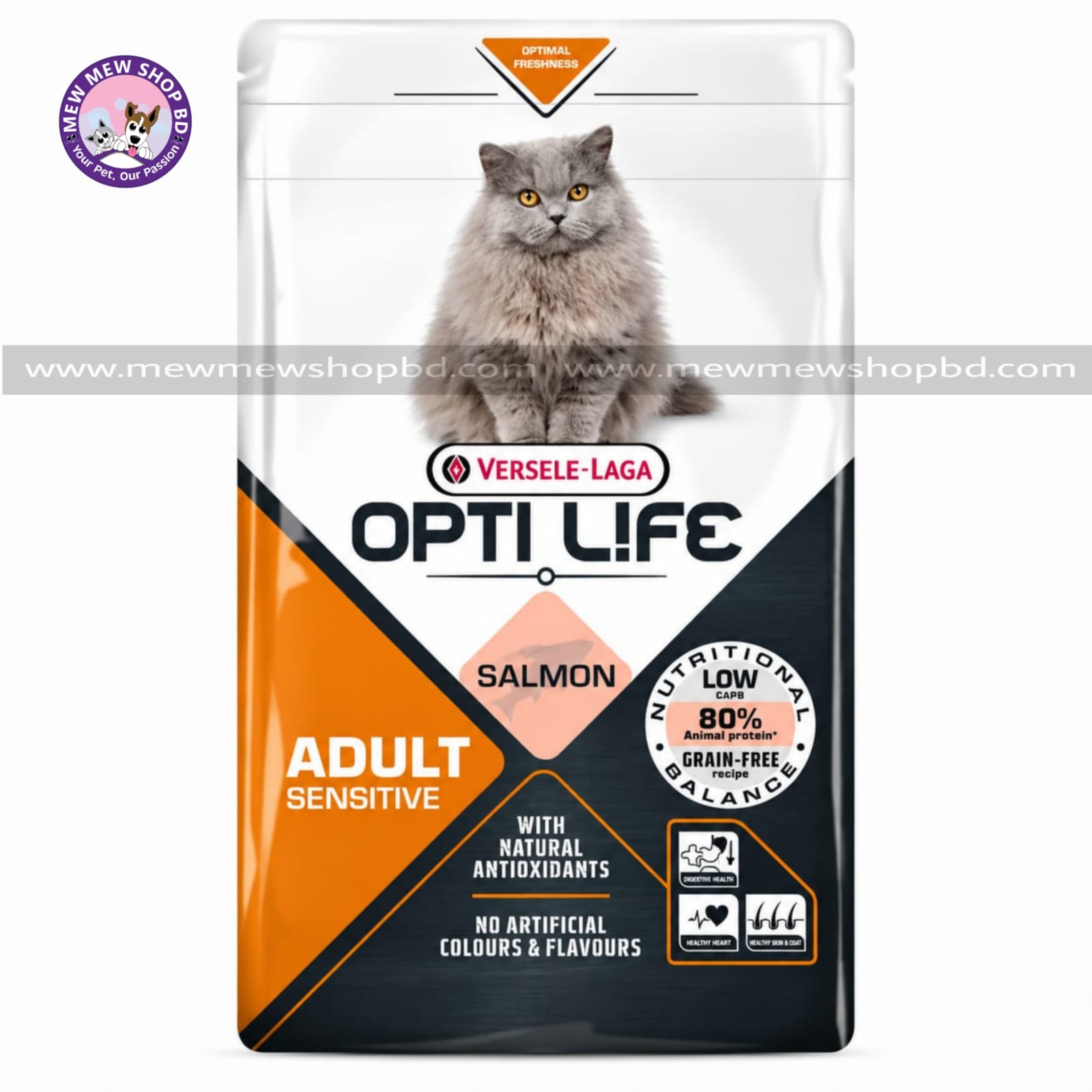 Versele-Laga Opti Life Grain Free Super Premium Dry Cat Food Adult Sensitive Salmon 2.5KG