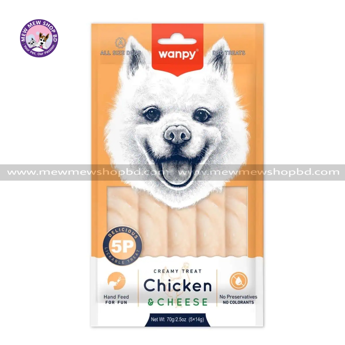 Wanpy Creamy Dog Treat Chicken & Cheese 70g (5*14g)
