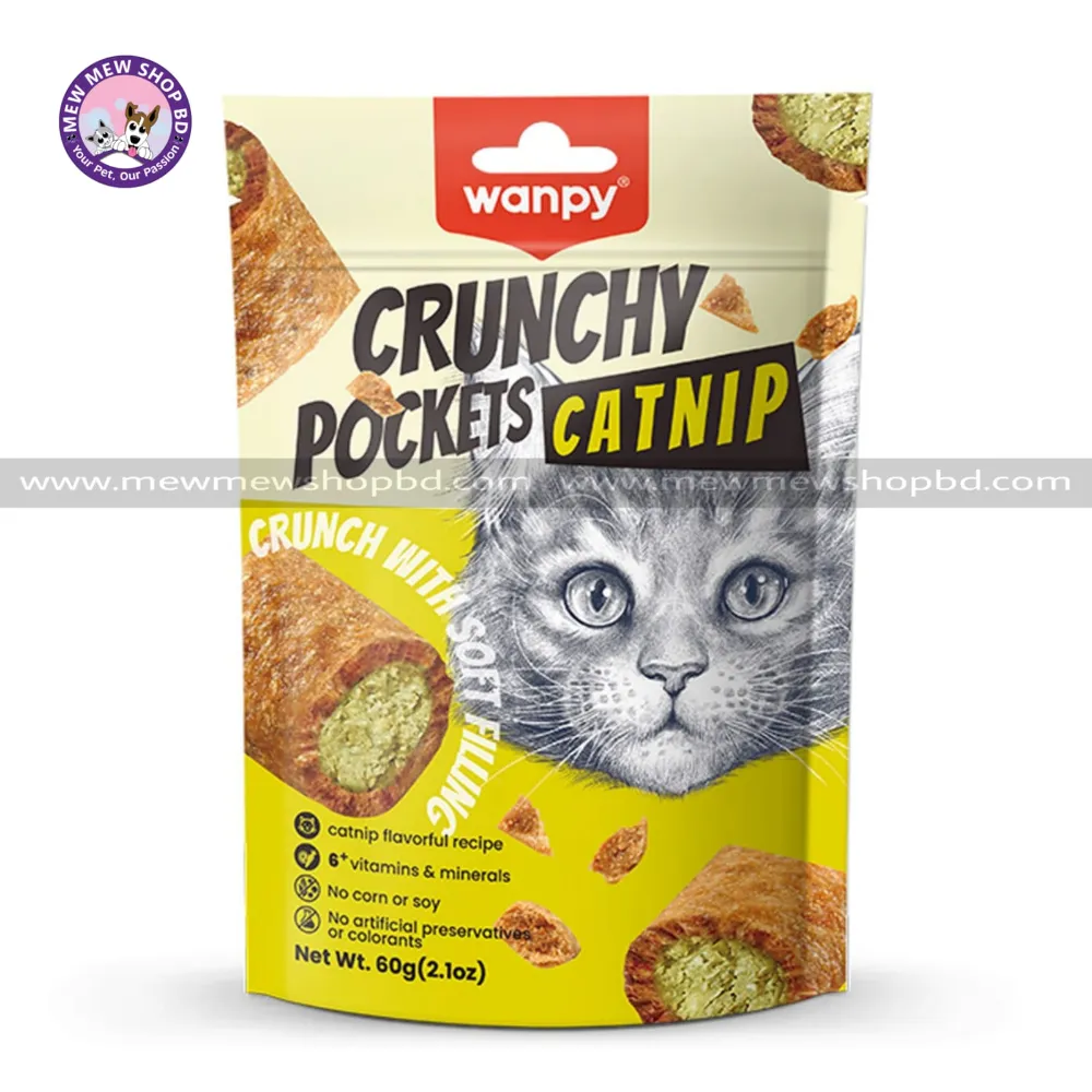 Wanpy Crunchy Pockets Catnip Crunch with Soft Filing Cat Treat 60gm