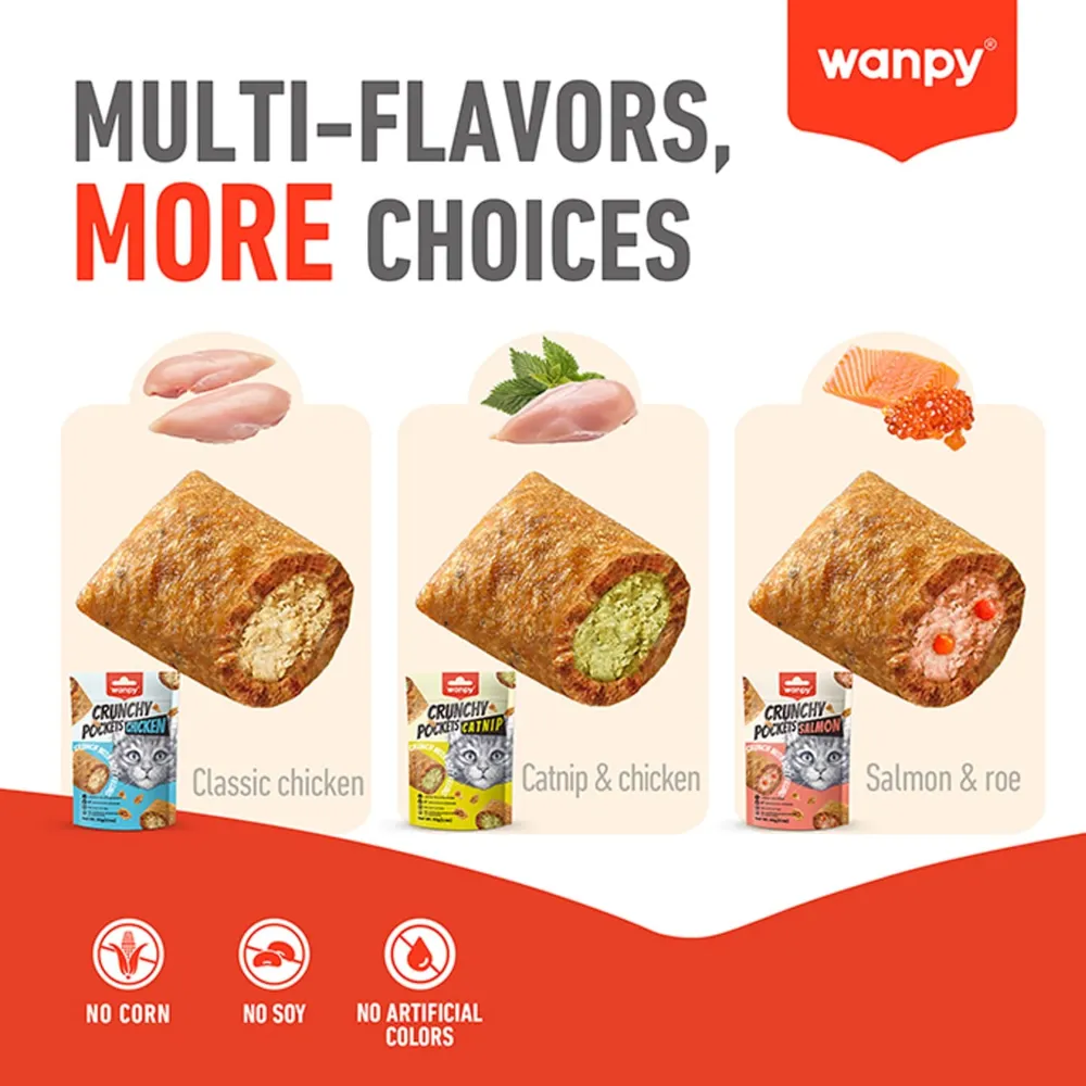 Wanpy Crunchy Pockets Chicken Crunch with Soft Filing Cat Treat 60gm
