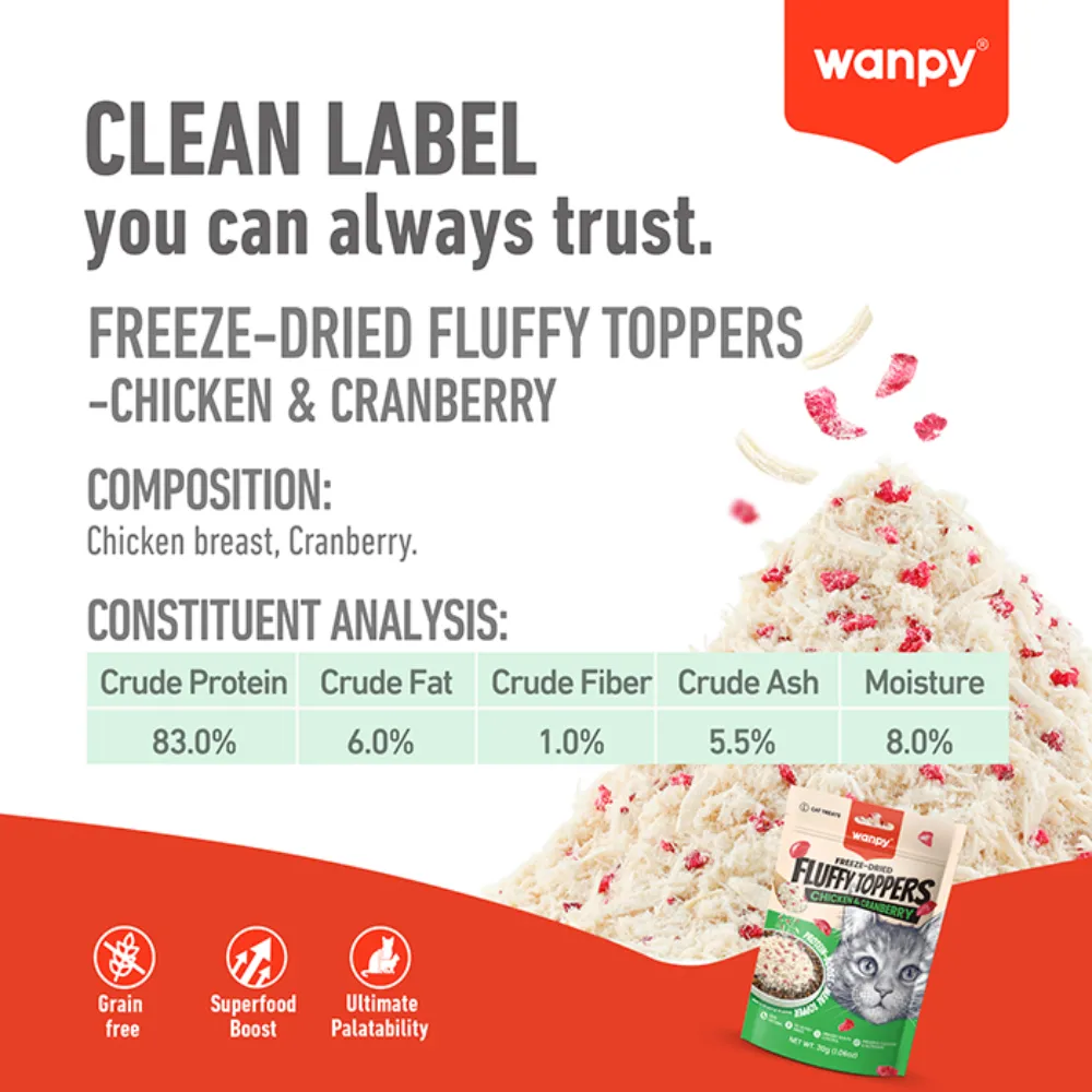 Wanpy Freeze Dried Fluffy Topper Chicken & Cranberry 30gm