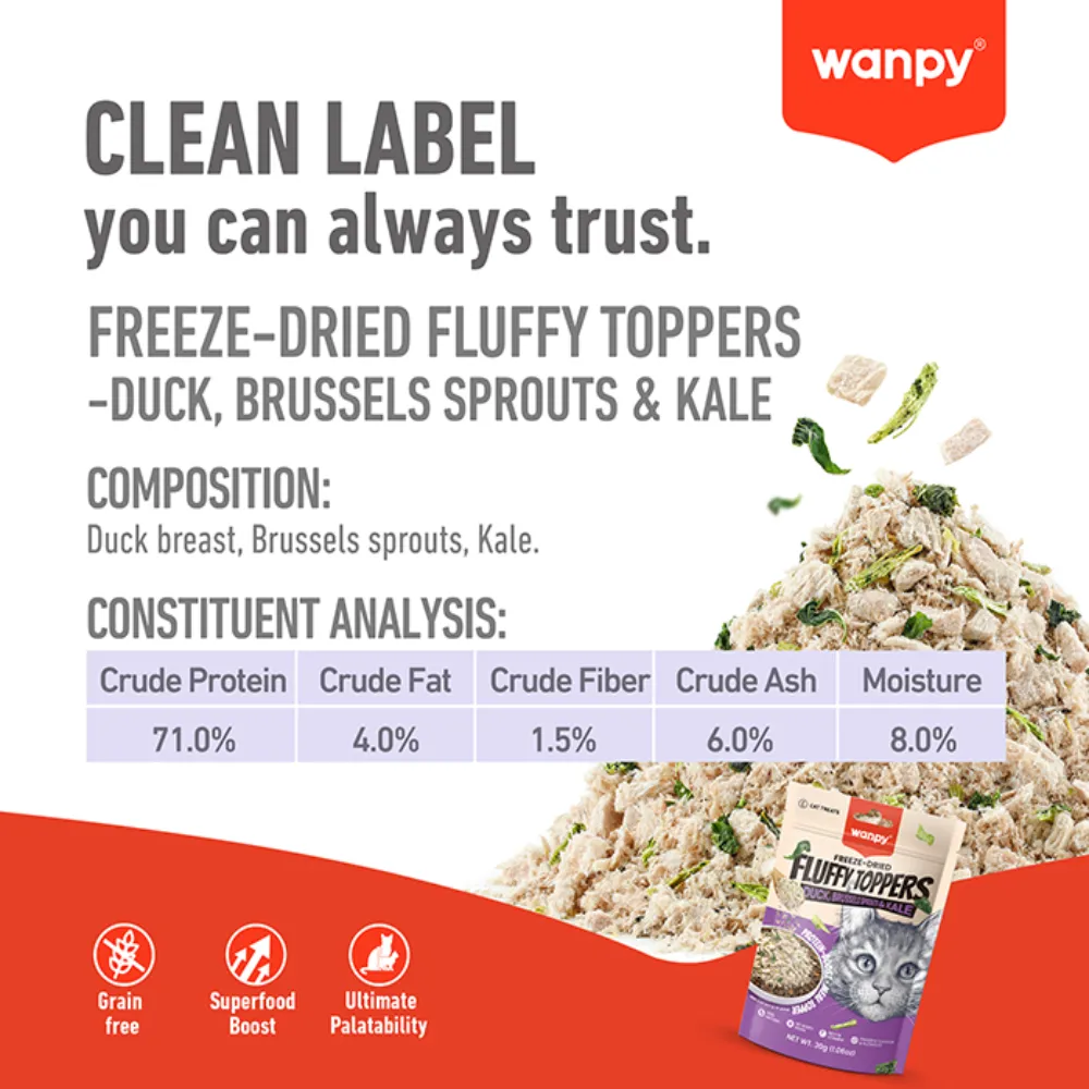 Wanpy Freeze Dried Fluffy Topper Duck, Brussels Sprouts & Kale 30gm