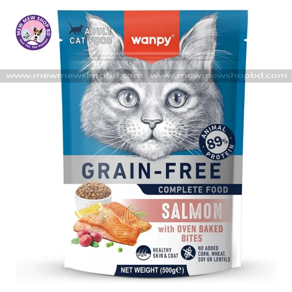 Wanpy Grain Free Super Premium Adult Cat Food Salmon with Oven Baked Bites 500g