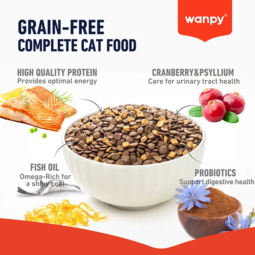 Wanpy Grain Free Super Premium Adult Cat Food Salmon with Oven Baked Bites 500g