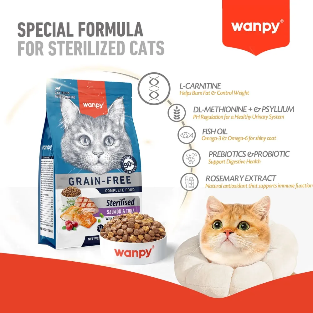 Wanpy Grain Free Super Premium Dry Cat Food Sterilized Salmon & Tuna 500g