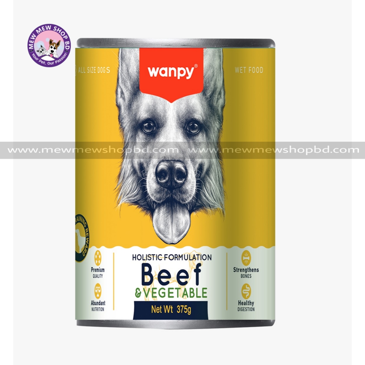 Wanpy Holistic Formulation Beef & Vegetable All Life Dog Can Food 375g