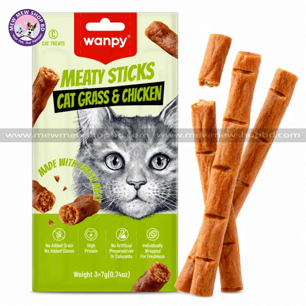 Wanpy Meaty Sticks Cat Treat Cat Grass & Chicken 21gm