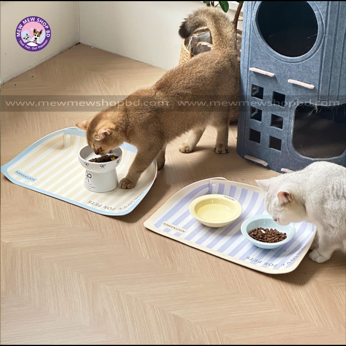 Anti Spill Strip Pattern Pet Feeding Mat Waterproof Half Surround Design for Pet Cat (Random Color)