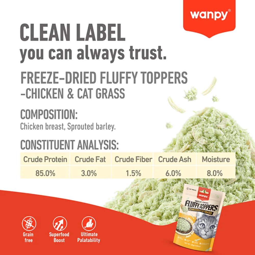 Wanpy Freeze Dried Fluffy Topper Chicken & Cat Grass 30gm