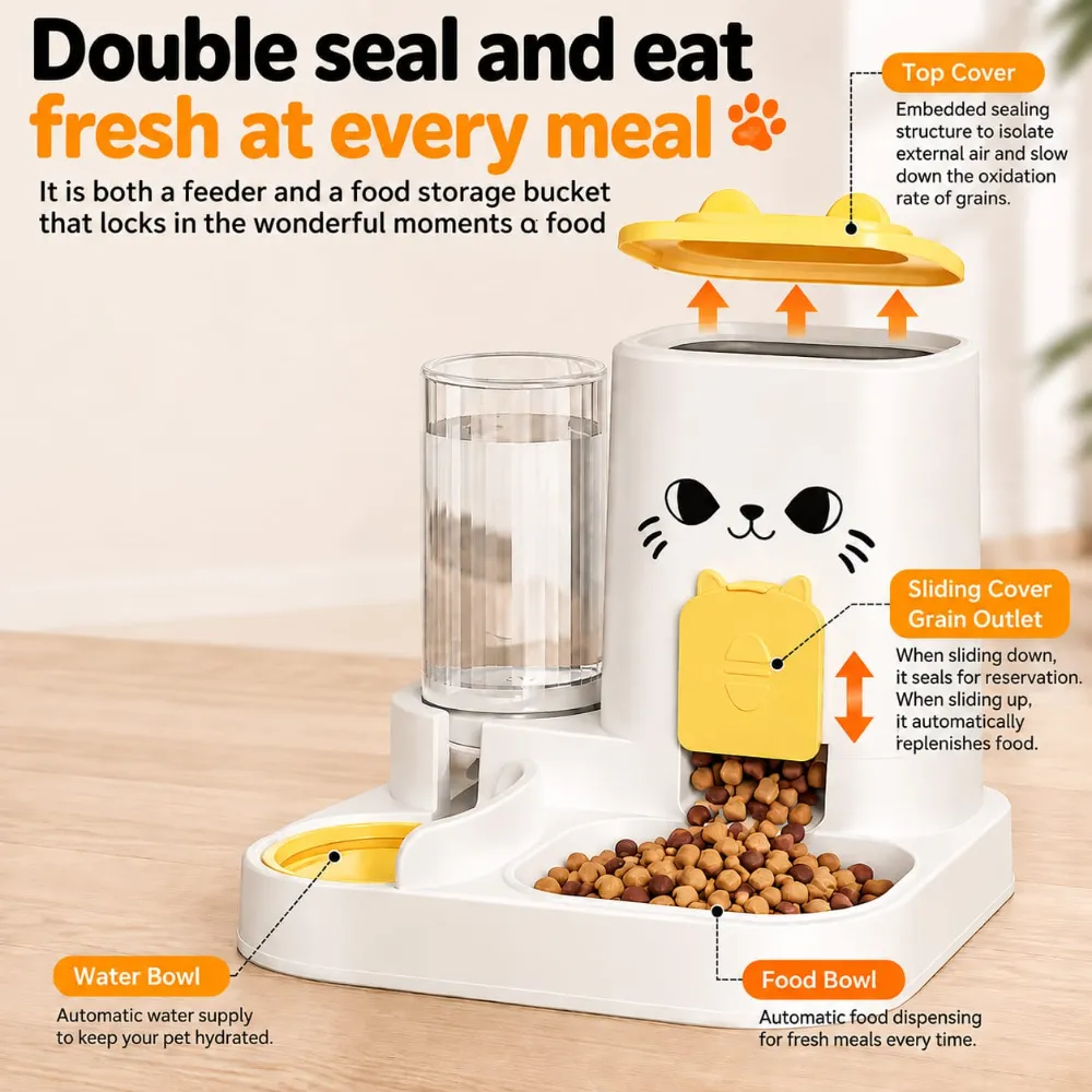 Cat Ear Design 2-in-1 Food & Water Dispenser for Cats & Dogs